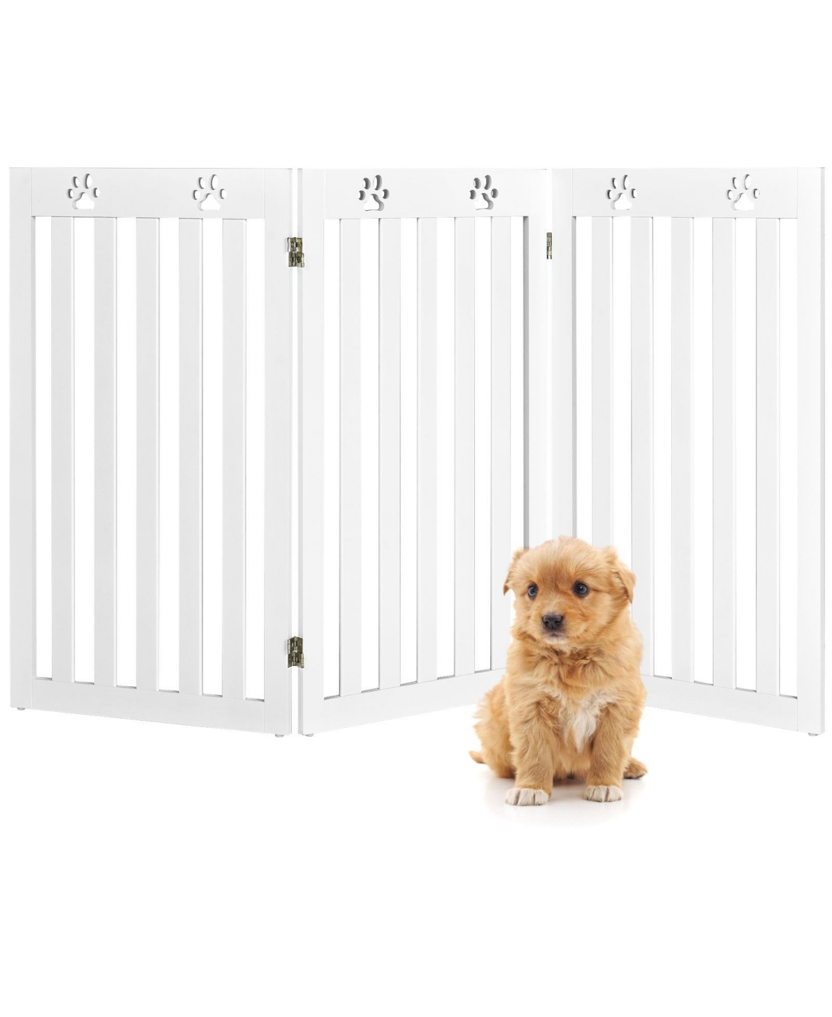 Gouun Folding Wooden Freestanding Pet Gate Dog Gate with 360° Flexible Hinge- White