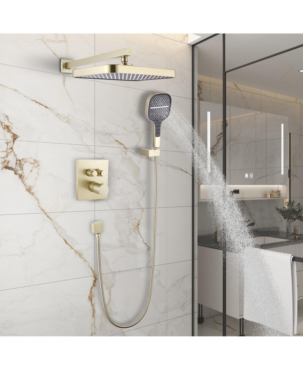 Mondawe12Inch 2-Functiom Shower Faucet System Set with Rough-in Value - Brushed gold