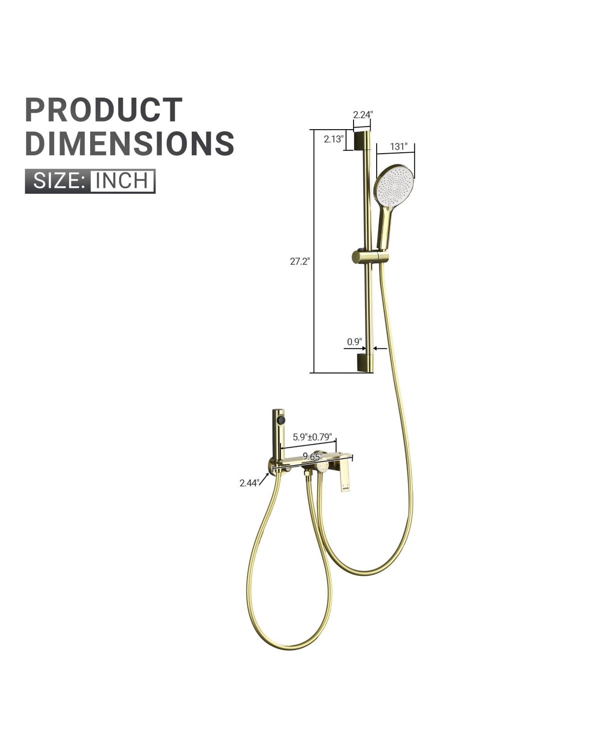 Mondawe3-Functiom Tub and Shower Faucet with Rough-in Value and Handheld Spray - Brushed gold