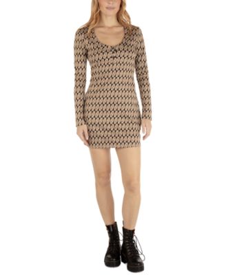 Hurley - Juniors' Triangle-Print Long-Sleeve Henley Dress