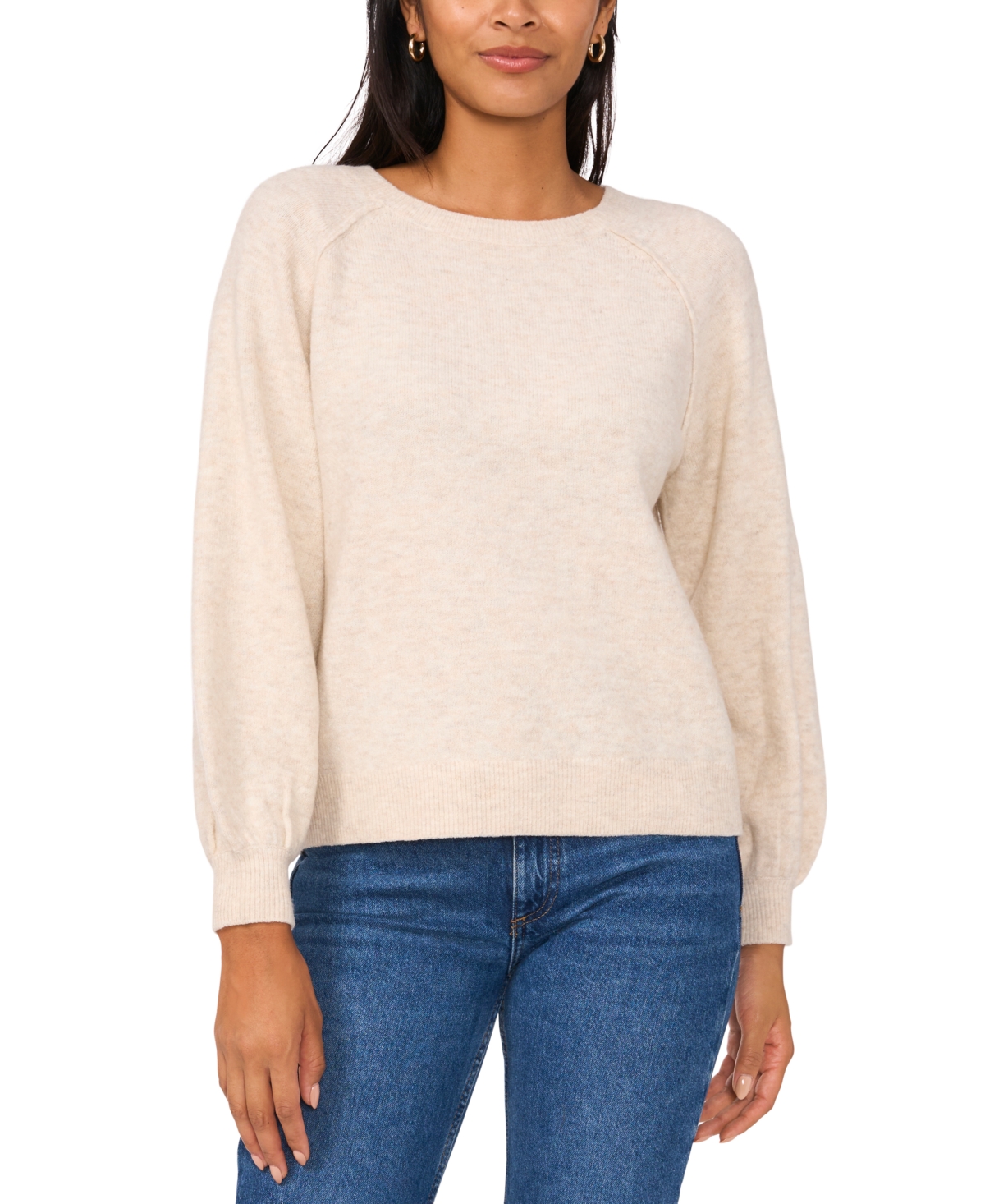 Shop Vince Camuto Women's Crewneck Raglan Puff-sleeve Sweater In Malted