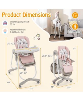High Chair for Babies & Toddlers with Rolling Wheels Adjustable Height Footrest