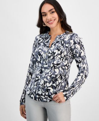 I.N.C. International Concepts - Petite Printed Long-Sleeve Top