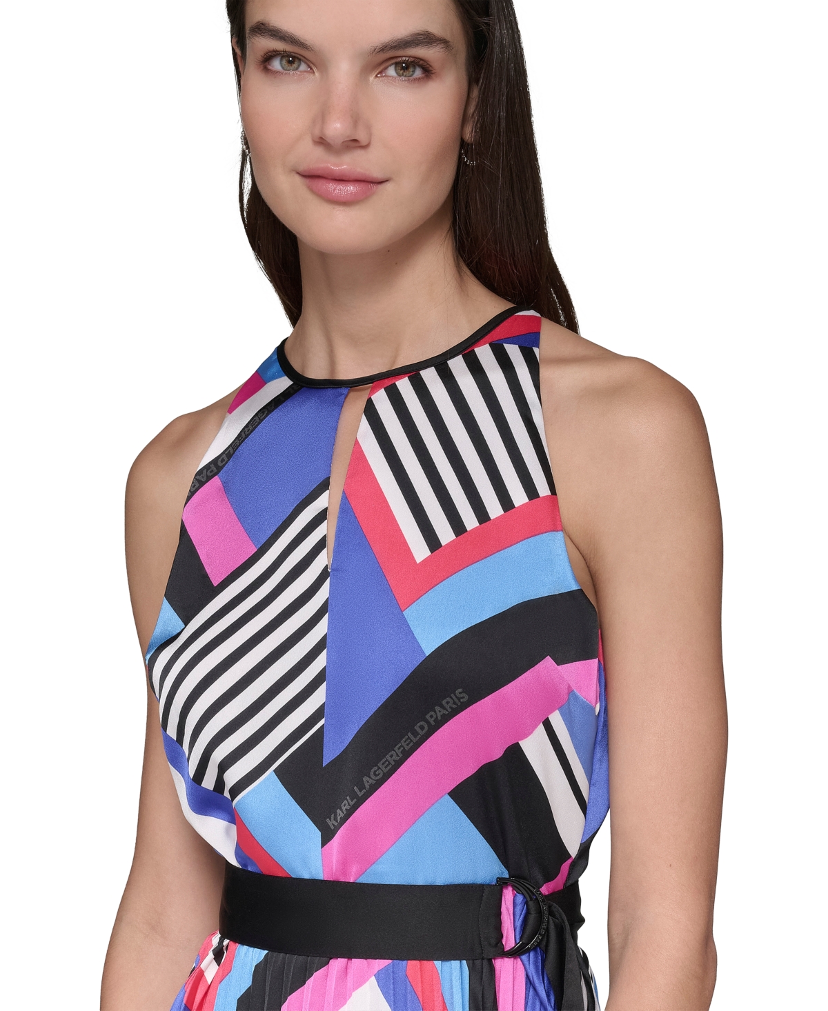Karl Lagerfeld Paris Women's Printed High-Neck A-Line Dress - Soft White  Azure Blue