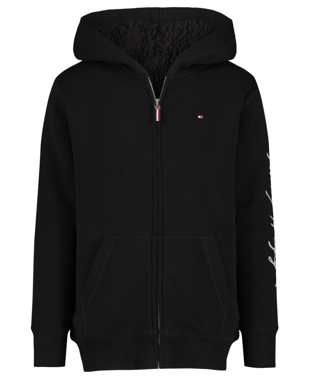 Tommy Hilfiger Toddler And Little Boys Tommy Script Zip Front Sherpa Hoodie In Black
