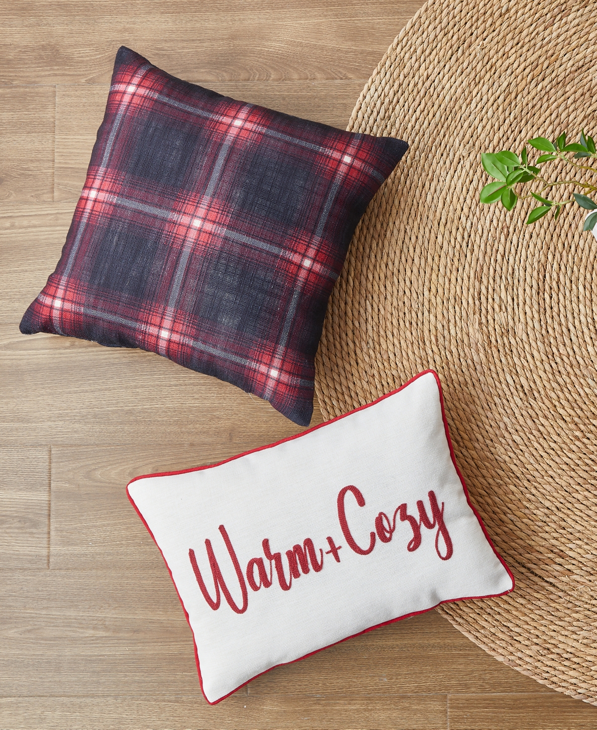 Videri Home Closeout!  Holiday Warm And Cozy Plaid Embroidered Decorative Pillow Set, 13" X 18" In Black,multi
