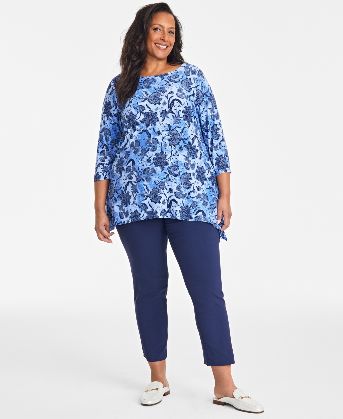 JM COLLECTION PLUS SIZE JACQUARD SWING TOP, EXCLUSIVELY AT MACY'S 