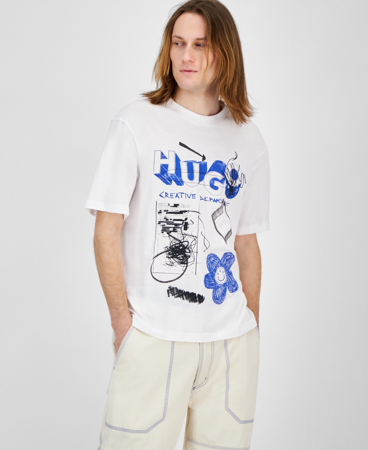 Hugo Boss Men's Creative Department Relaxed Fit Short Sleeve Crewneck Logo Graphic T-shirt In White