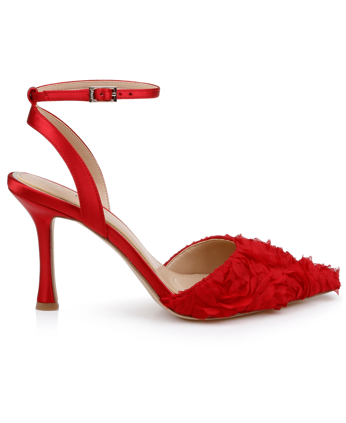 Jewel Badgley Mischka Shannon Pointed Toe Ankle Strap Pump In Red Chiffon