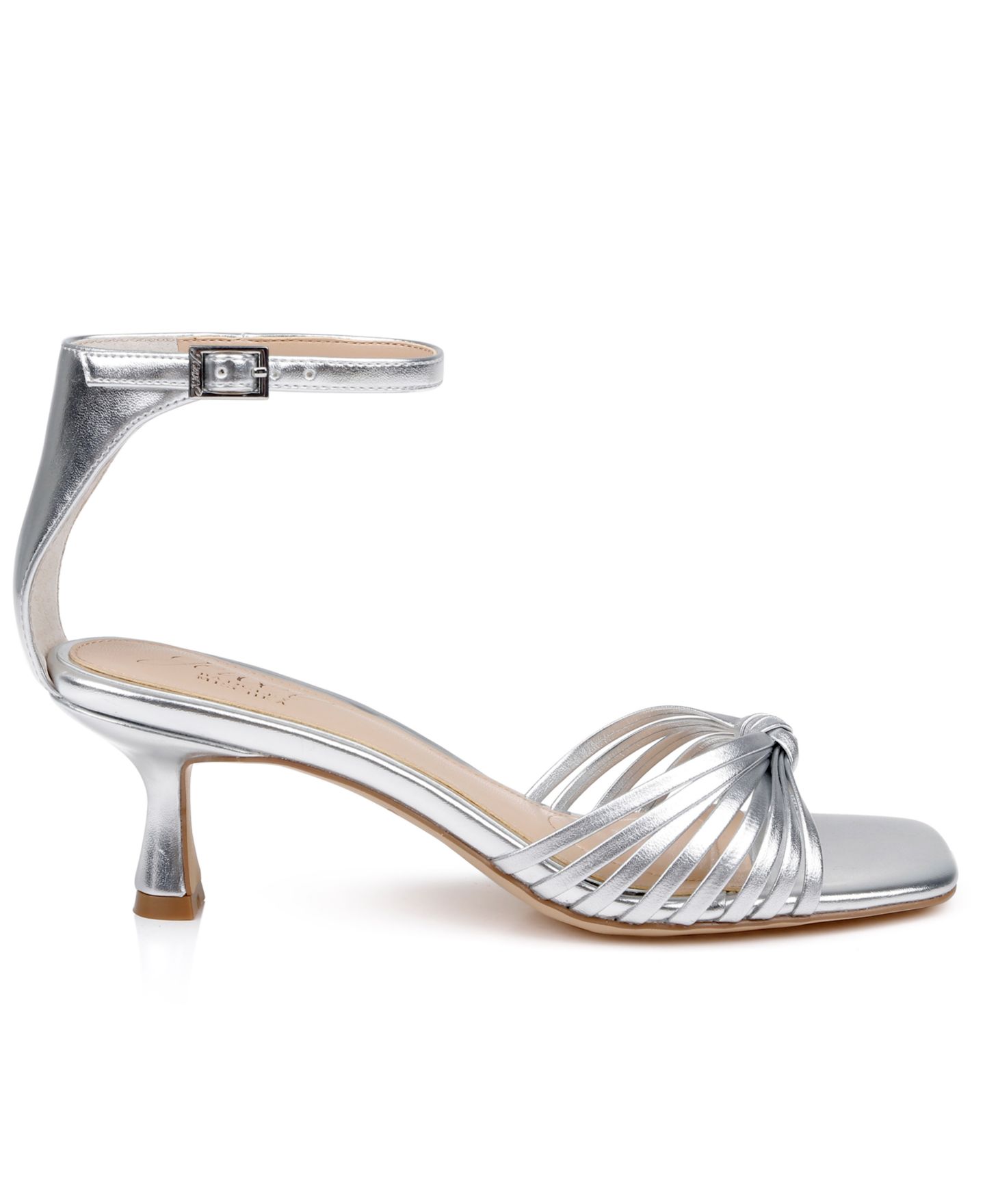 Женские сандалии Jewel Badgley Mischka Silvia Square Toe Dress Sandals, цвет: Чёрный атласный — фото 6