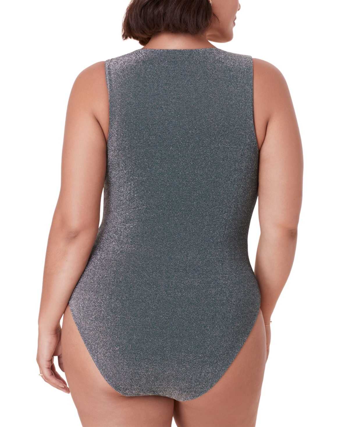 Andie Women's Malibu Metallic Glitter Adjustible High Neck One-piece Swimsuit In Cascade