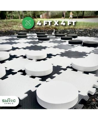 2-in-1 Premium Giant Checkers & Tic Tac Toe Game (4ft x 4ft) | Checkerboard High Density EVA Foam Mat & Pieces w/ Bag