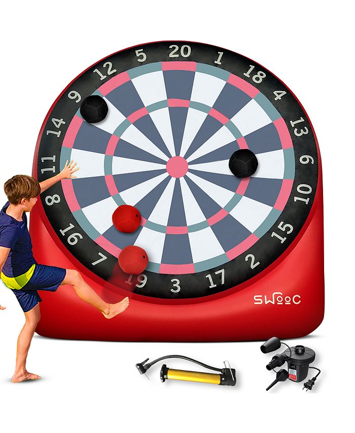 Giant Kick Darts (Over 6 ft. Tall) with Over 15 Games Included - Giant Inflatable Outdoor Dartboard with Soccer Balls - Red - Large