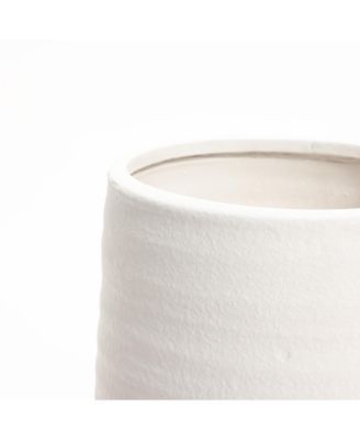 White Terracotta 16.1-Inch Tall Indoor and Outdoor Cylinder Vase