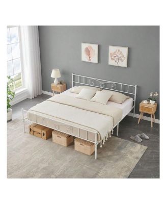Metal Platform Bed Frame With Headboard And Footboard, Steel Slat Support And Mattress Foundation, No Box Spring Needed - King
