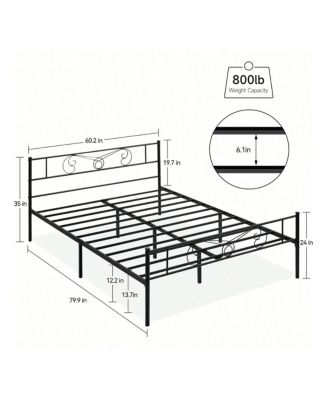 Metal Platform Bed Frame With Headboard And Footboard, Steel Slat Support And Mattress Foundation, No Box Spring Needed