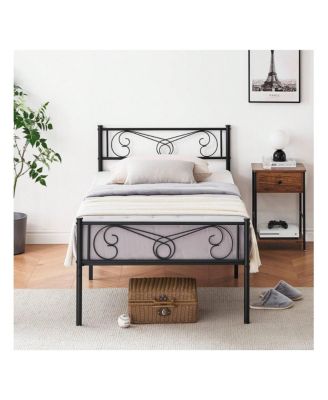 Metal Platform Bed Frame With Headboard And Footboard, Steel Slat Support And Mattress Foundation, No Box Spring Needed