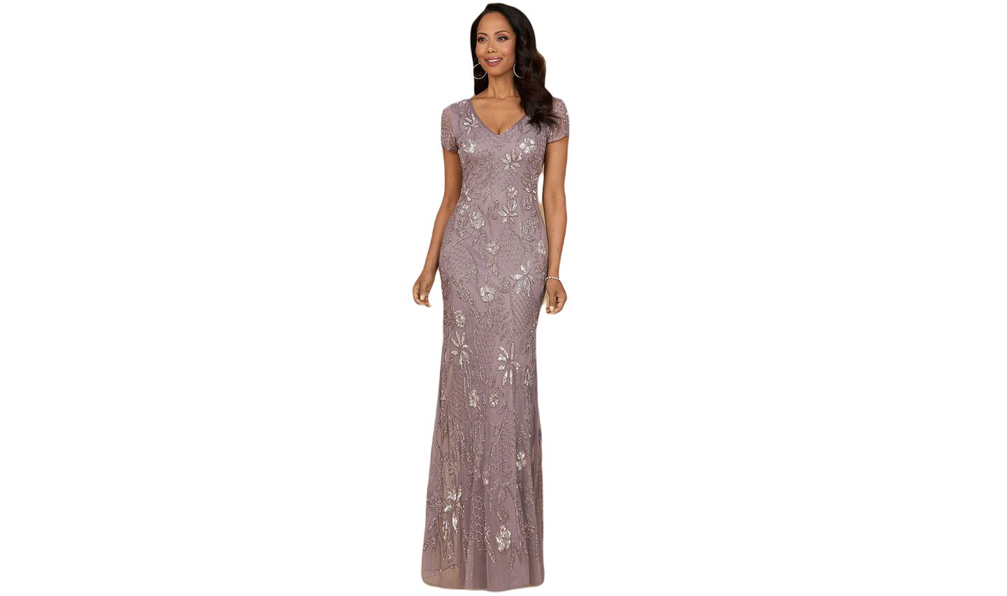 Женские платья Lara V-Neck, Short Sleeve Beaded Gown, цвет: Аметистовый — фото 1