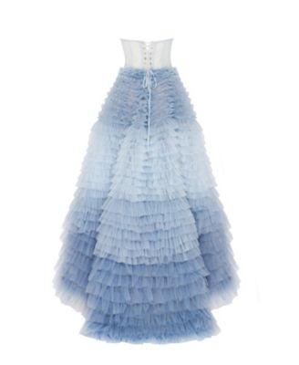 Women's Light Blue Strapless Frill-Layered Fluffy Dress