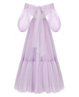 Women's Sheer Sleeves Maxi Tulle Dress