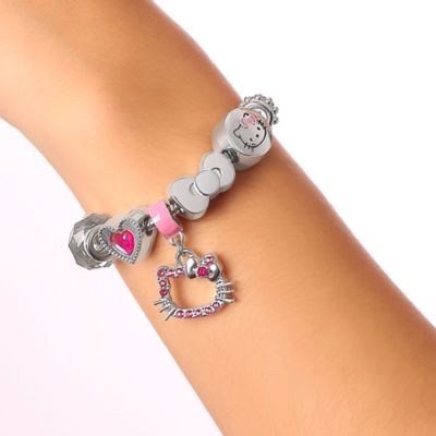 Sanrio 7'' Fashion Charm Bead Bracelet with Pink Enamel and Crystal Beads