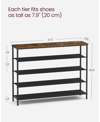Industrial Style 5-Tier Shoe Rack, 20-24 Pairs of Shoes, Brown &amp; Black