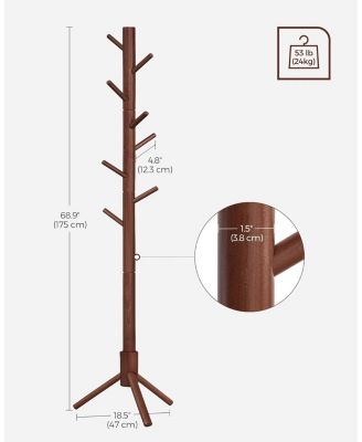 Solid Wood Tree-Shaped Coat Rack with 3 Height Options, Dark Walnut