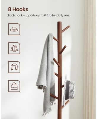 Solid Wood Tree-Shaped Coat Rack with 3 Height Options, Dark Walnut