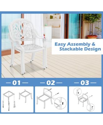 2 PCS Patio Cast Aluminum Dining Chairs Armrests Outdoor Stackable