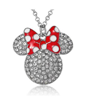 Minnie Mouse Fashion Red Polka Dot Bow Crystals Pave Necklace