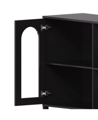 Buffet Sideboard Cabinet, Wooden Storage Cabinet with Glass Doors, Two Metal Handle