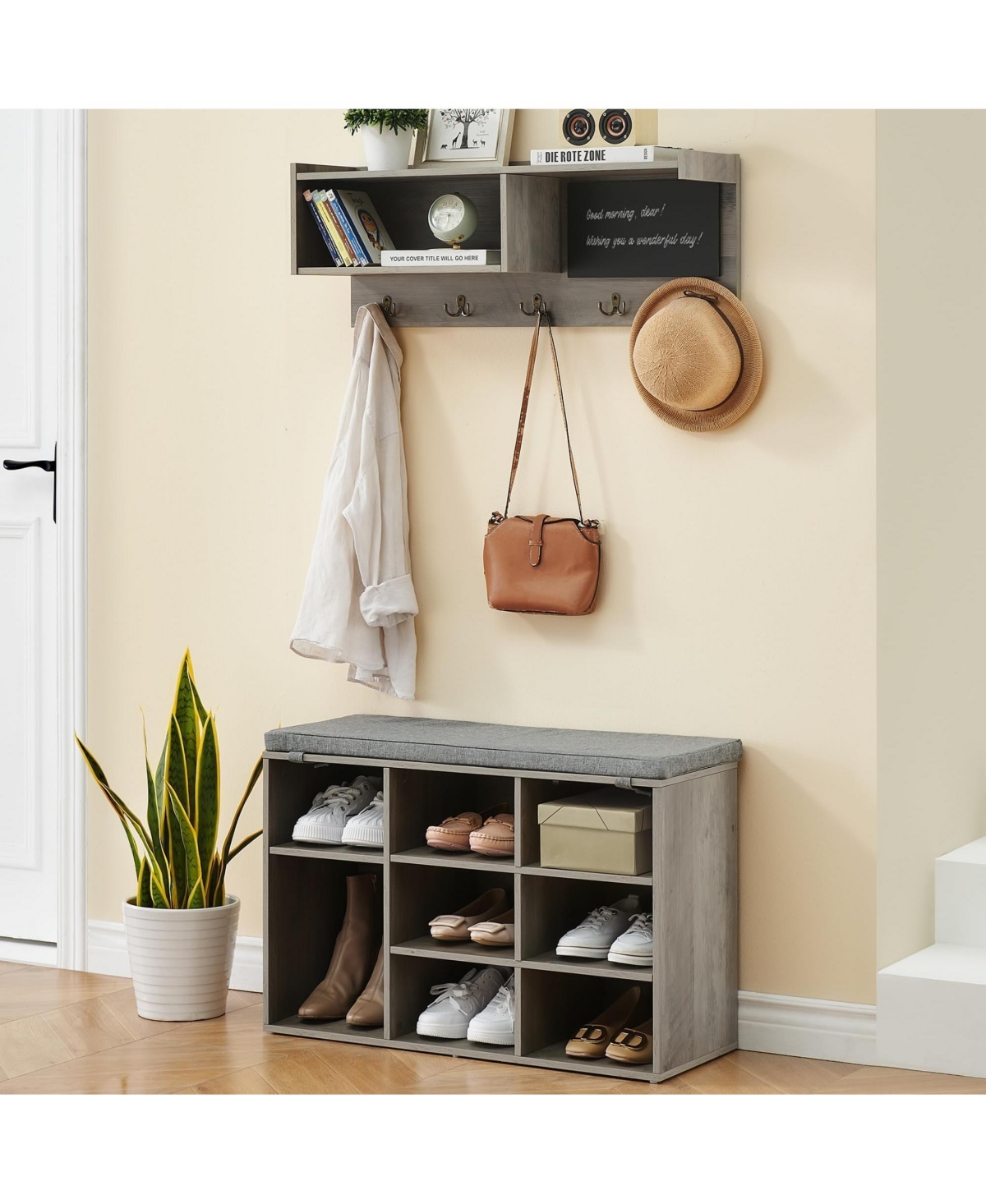 gaomon 31.5 Inch Hall Tree, Wall Mounted Coat Rack Shoe Bench Set with 5 Hooks, Industrial Entrance Organizer Coat Rack