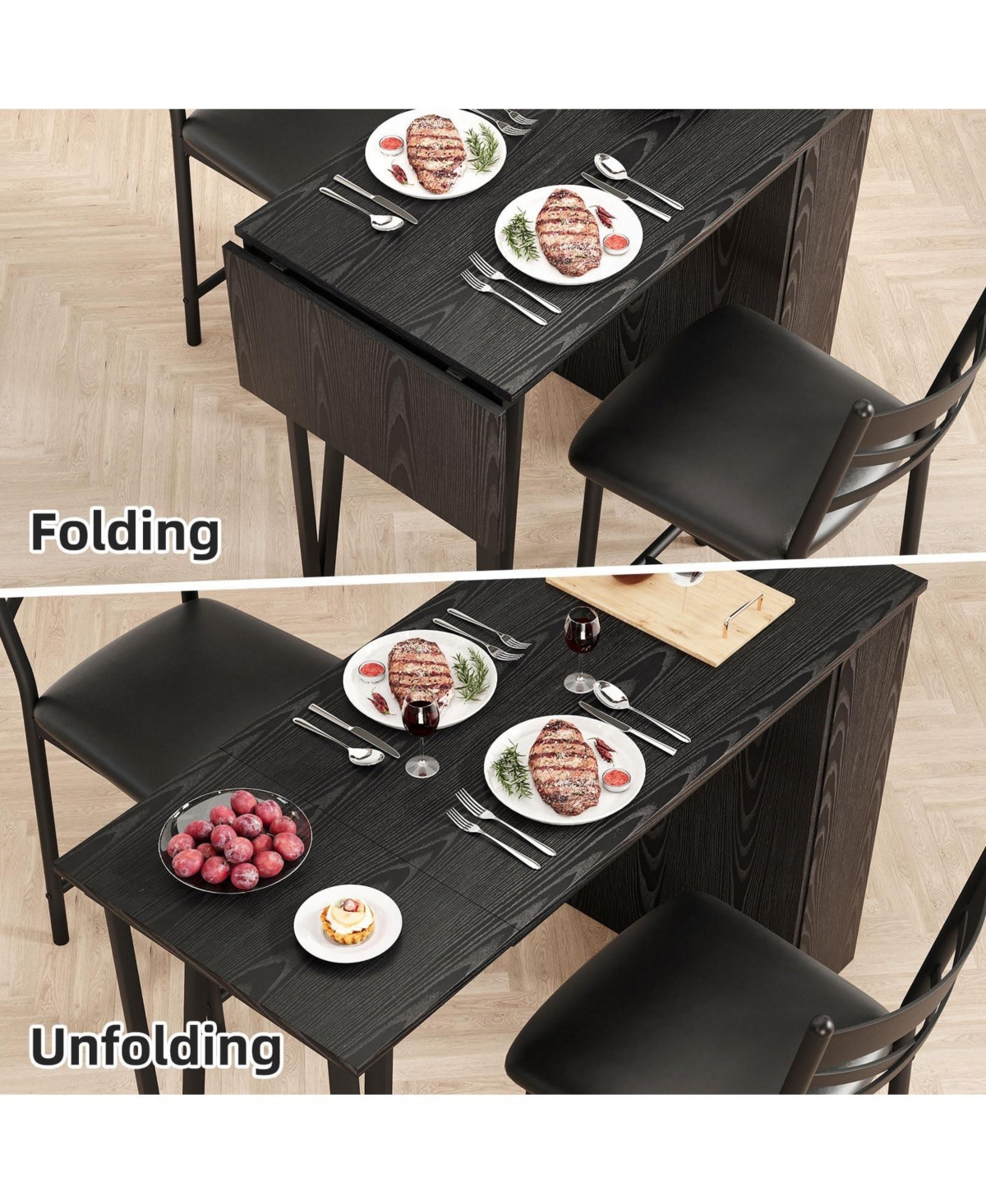 gaomon Dining Table Set for 2, Kitchen Bar Table and Chairs for 2, 3-Piece Kitchen Table Set with 2 Upholstered Chairs,- Black