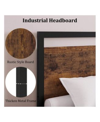 6 Inch Metal Platform Bed Frame With Wooden Headboard And Footboard, Mattress Foundation, Easy To Assemble