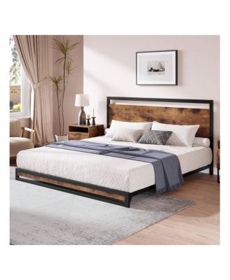 6 Inch Metal Platform Bed Frame With Wooden Headboard And Footboard, Mattress Foundation, Easy To Assemble