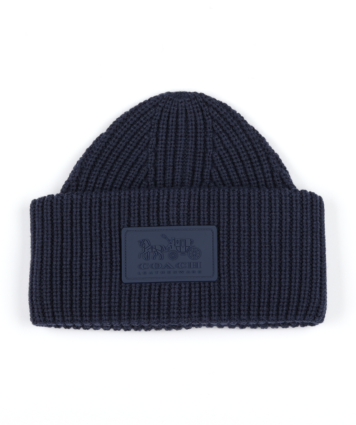 Coach Women's Classic Ribbed Tonal Patch Cuff Beanie - Deep Blue