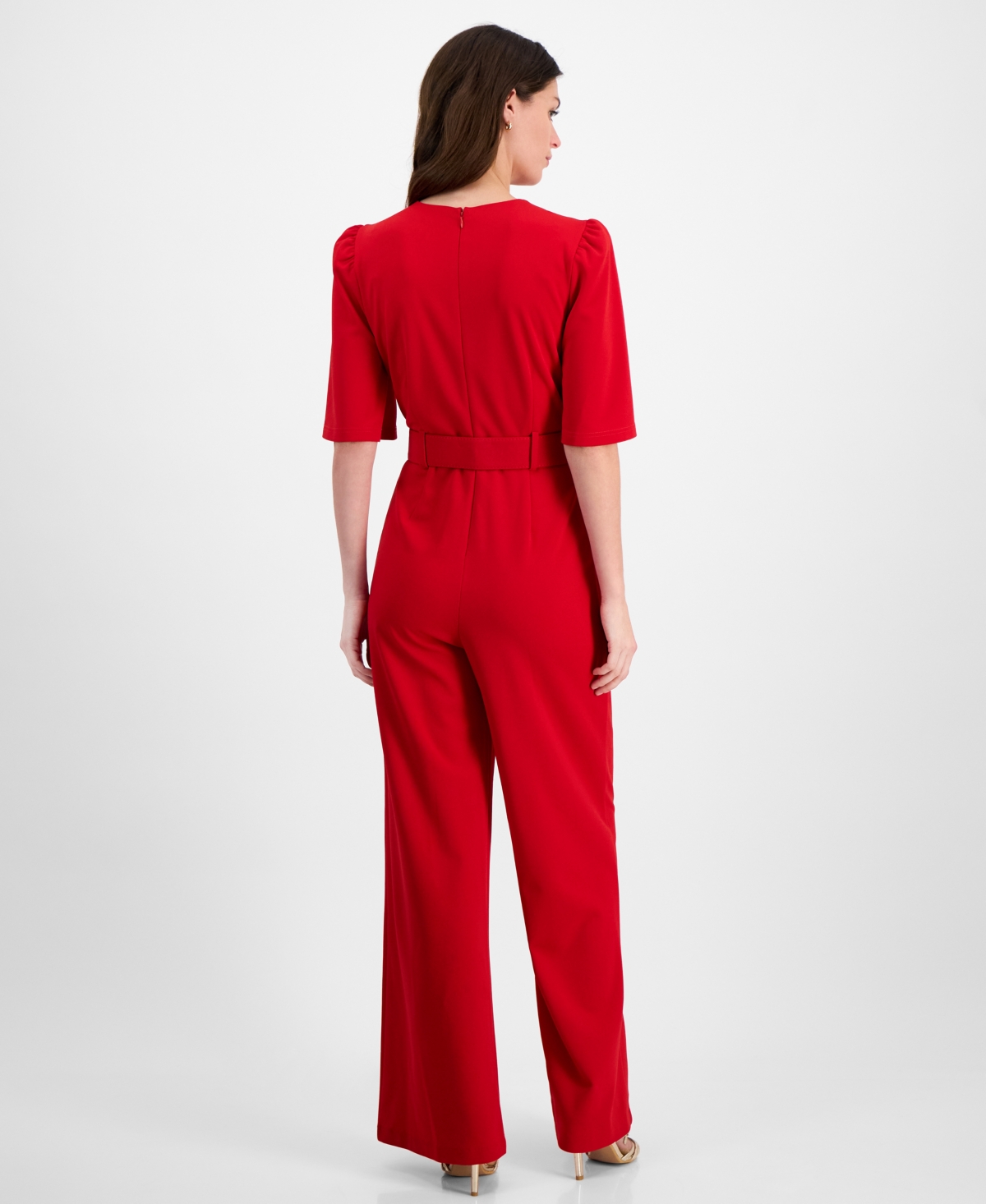 Tahari Asl Women's Keyhole Buckle-Belt Wide-Leg Jumpsuit