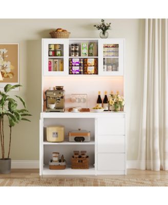 70" Kitchen Food Pantry with Charge Station, LED Light,Storage Cabinet