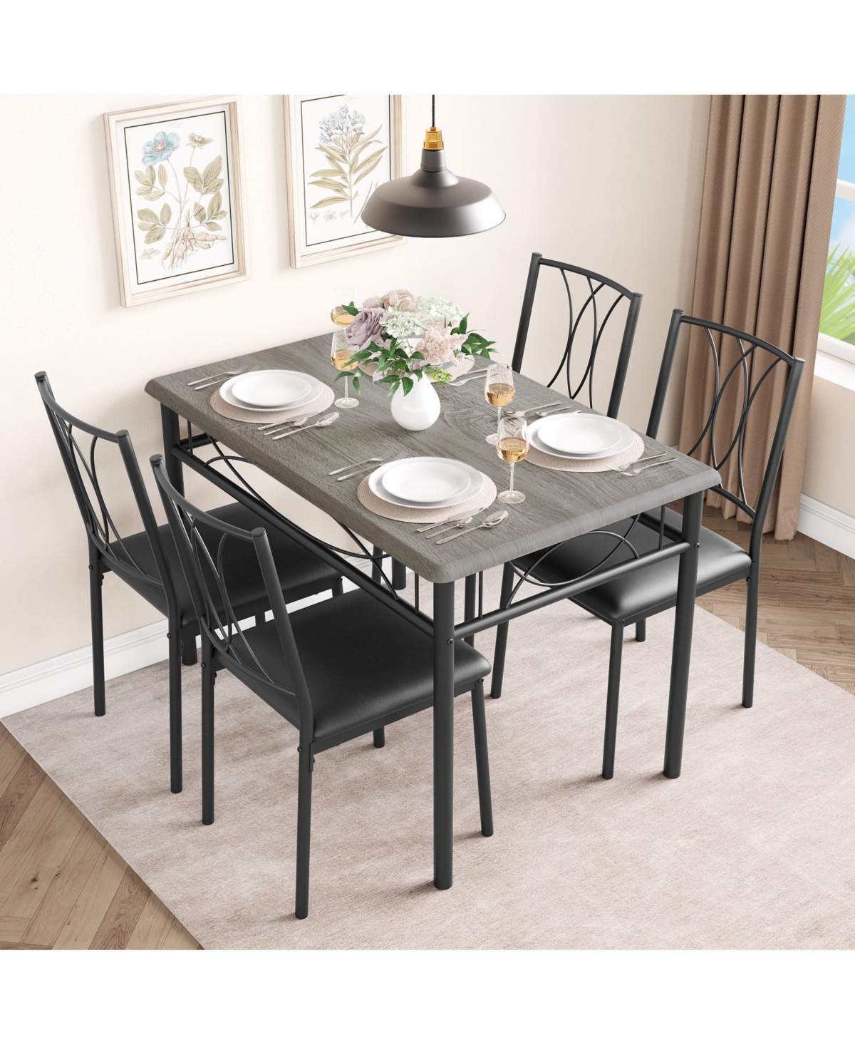 gaomon Dining Table Set for 4, Kitchen Table and Chairs, Dining Room Table Set with 4 Upholstered Chairs,Kitchen Table Set- Grey