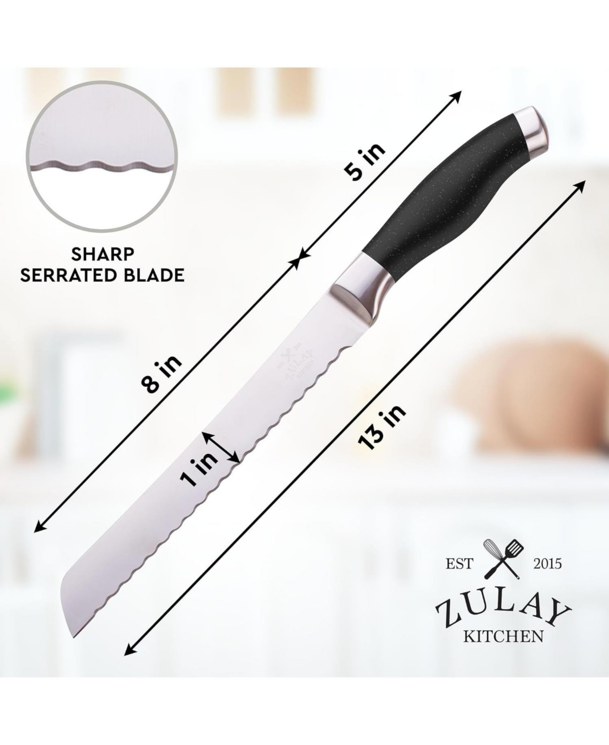 Zulay Kitchen Serrated Bread Knife - Stainless Steel Bread Knife for Homemade Bread, Cake, Bagel