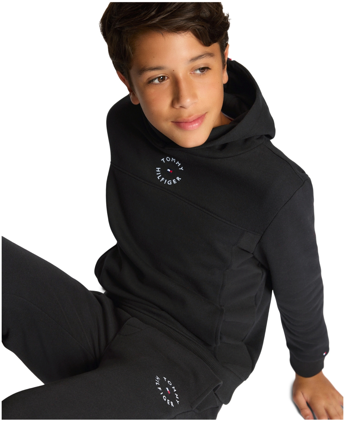 Tommy Hilfiger Big Boys Essential Logo Embroidered Fleece Hoodie In Tommy Black