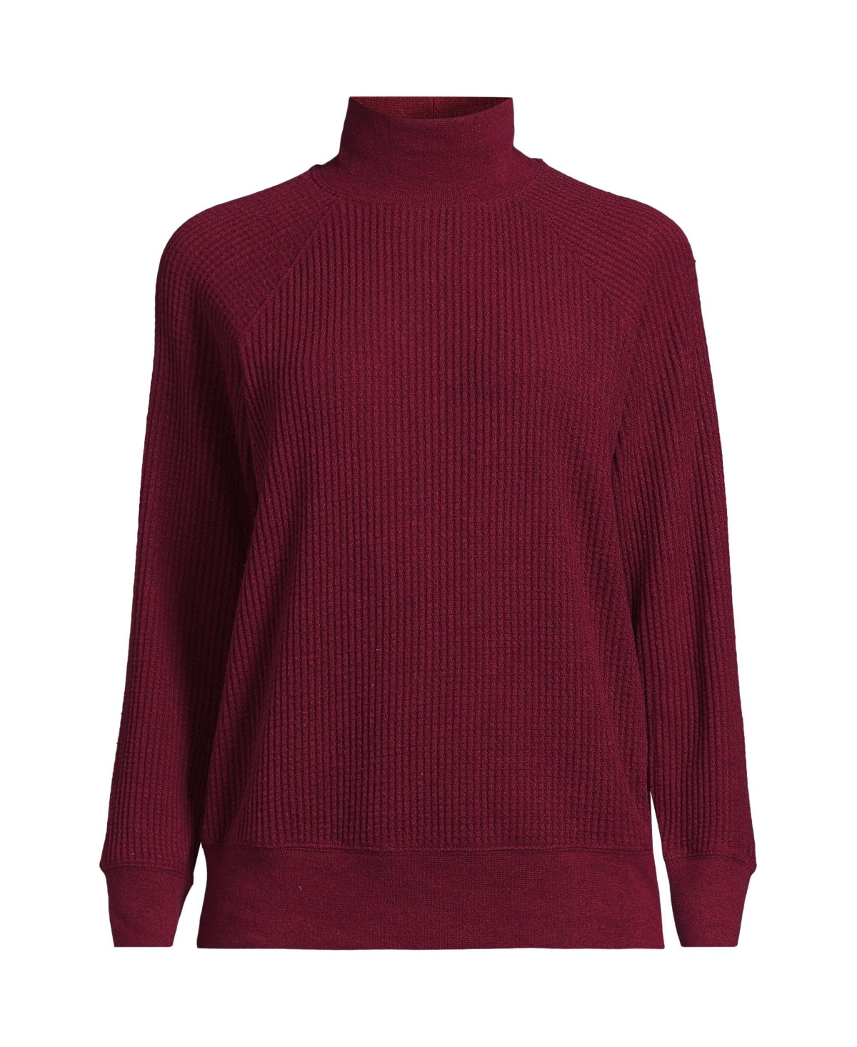 Lands' End Women's Waffle Relaxed Long Sleeve Mock Neck Pullover