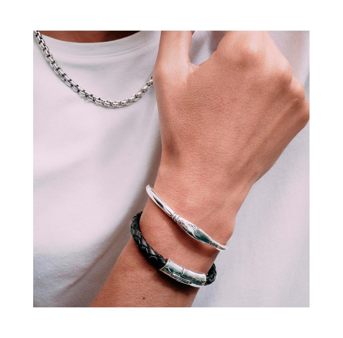Unode50 Sterling Silver Double Tube Indentation Bracelet In Silver