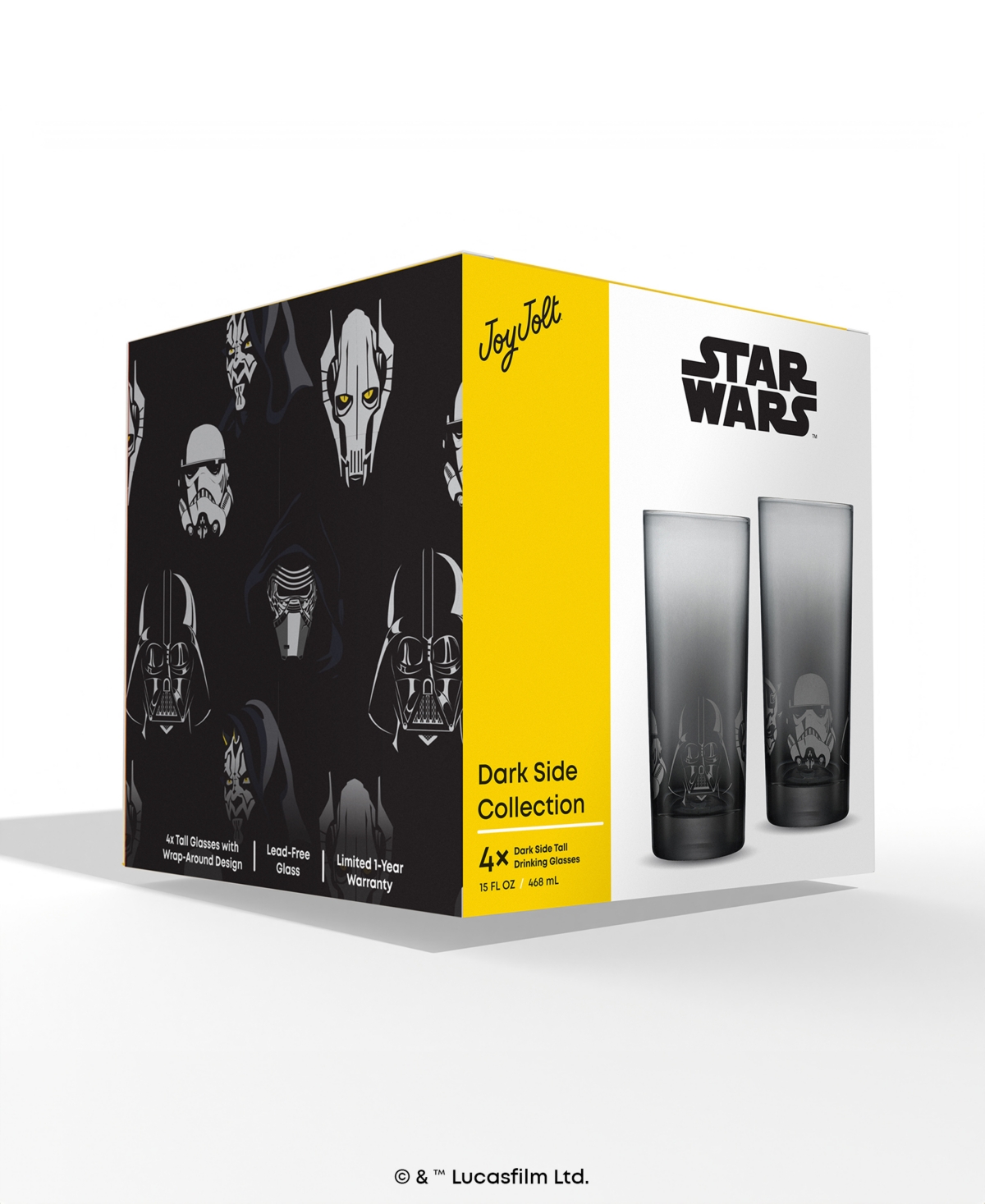 JOYJOLT STAR WARS DARK SIDE TALL DRINKING GLASSES, SET OF 4 