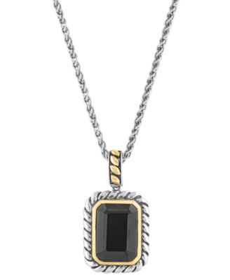 EFFY&reg; Onyx Rope-Framed 18" Pendant Necklace in Sterling Silver & 14k Gold-Plate