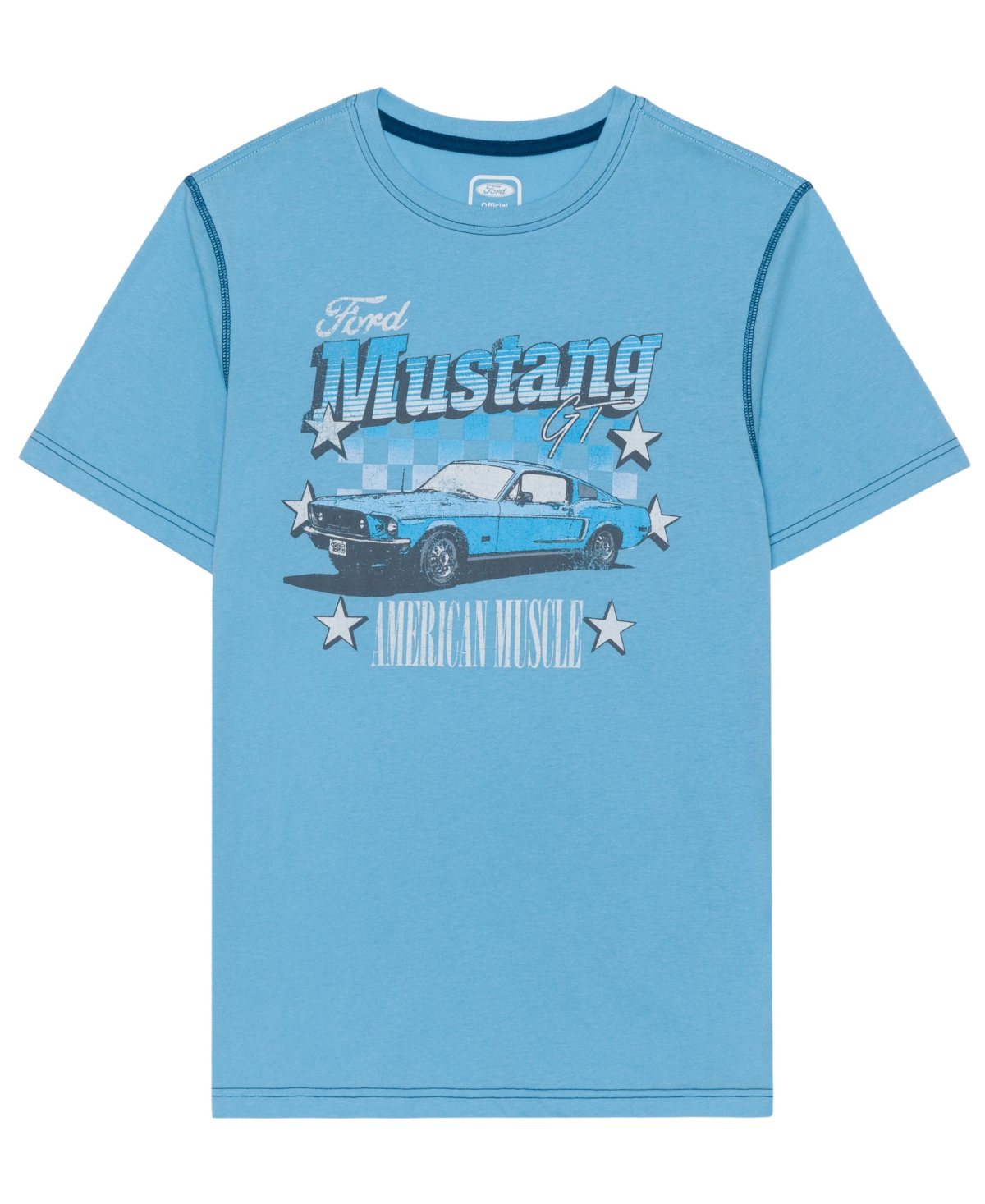 Men's Ford Mustang Contrast Stitch Short Sleeve Tee - Light Blue