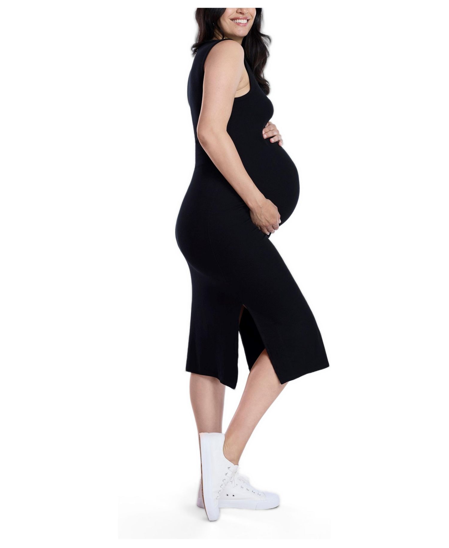 Women's Crew Neck Rib Knit Sleeveless Midi Dress - Motherhood