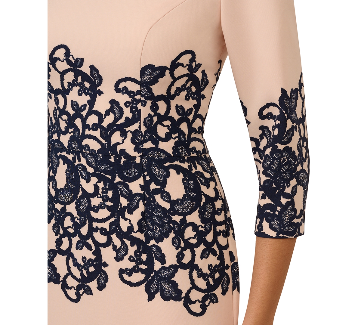 Shop Adrianna Papell Women's Lace-print Sheath Dress In Blush,navy