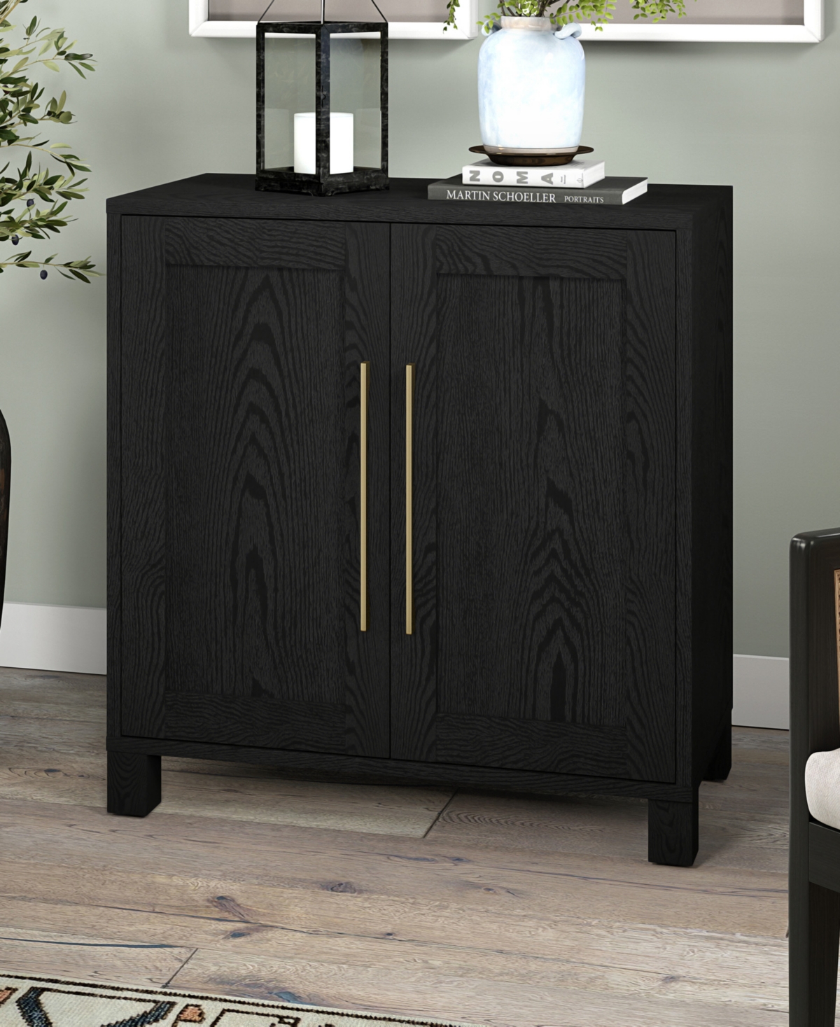 Hudson & Canal 28" Chabot Wide Rectangular Accent Cabinet In Black Grain