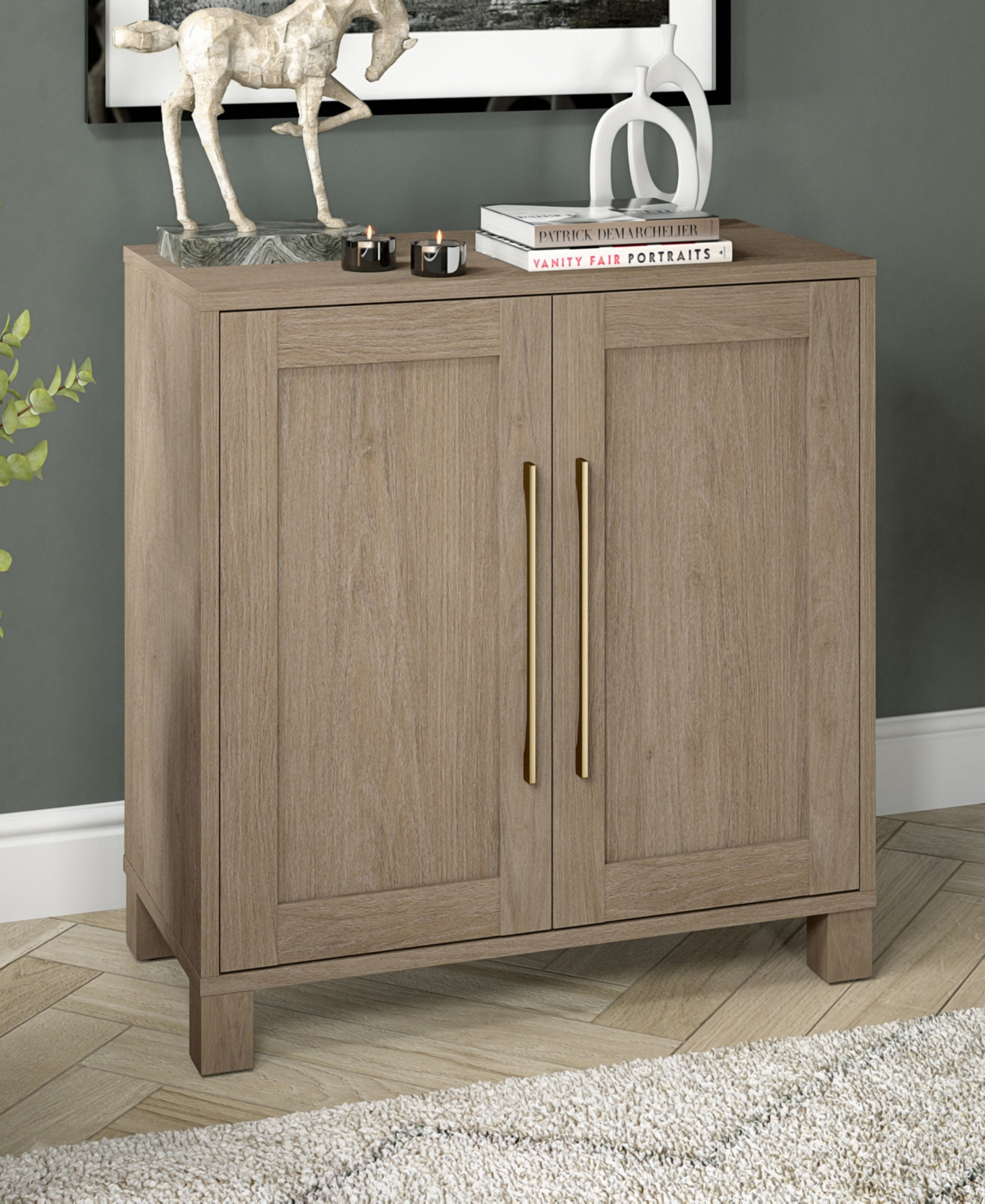 Hudson & Canal 28" Chabot Wide Rectangular Accent Cabinet In Antiqued Gray Oak